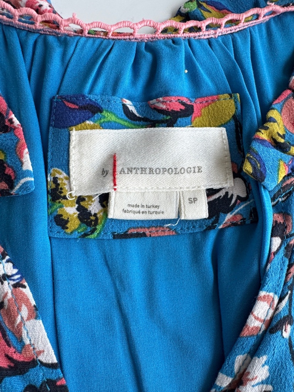 Anthropologie Blue & Green Floral Tiered V-Neck Dress in size Small Petite - Picture 2 of 10